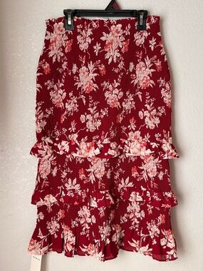 Abercrombie & Fitch Red Floral Midi skirt w/ Ruffles Size M, NWT
